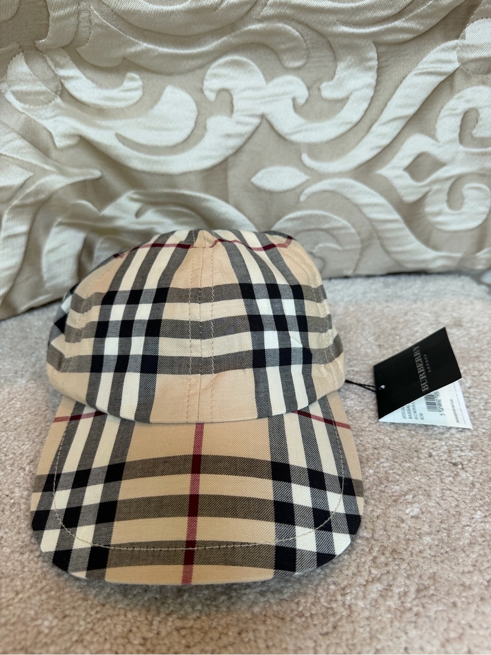 Burberry London Vintage Check Baseball Cap Hat Beige Plaid Tan Sz M